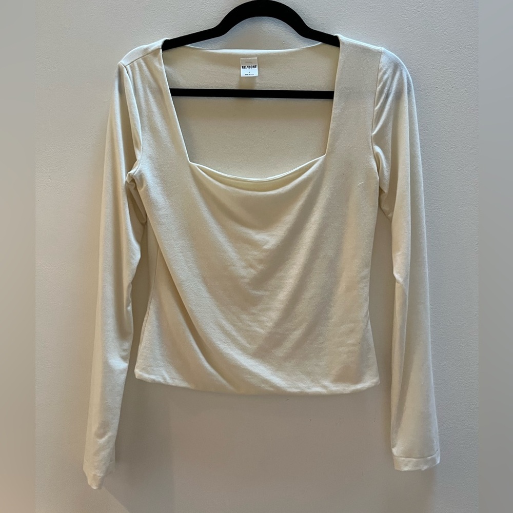 Re/Done cream long sleeve square neck shirt